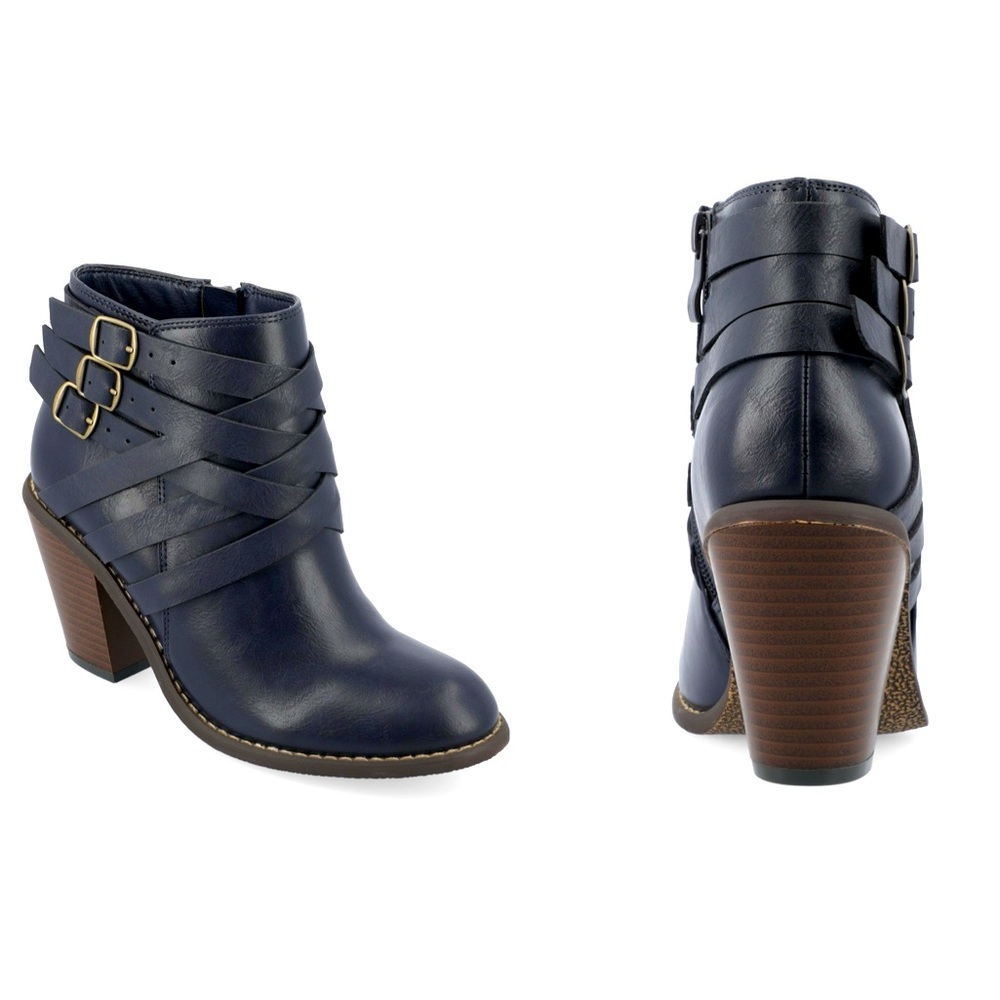 Journee Collection Women’s Strap Stacked Heeled Booties Sz11
